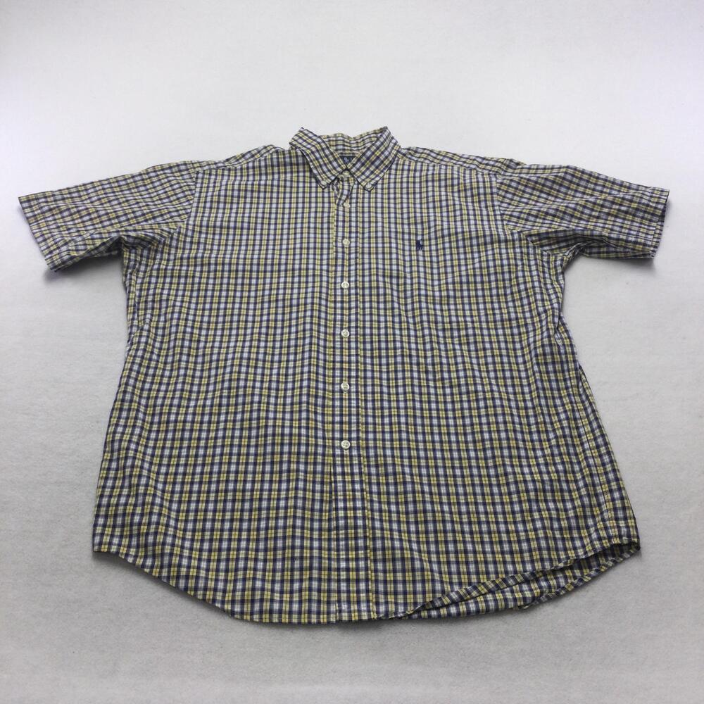 Ralph Lauren Shirt Mens Large Blue Plaid Short Sleeve Button Down Cotton Casual